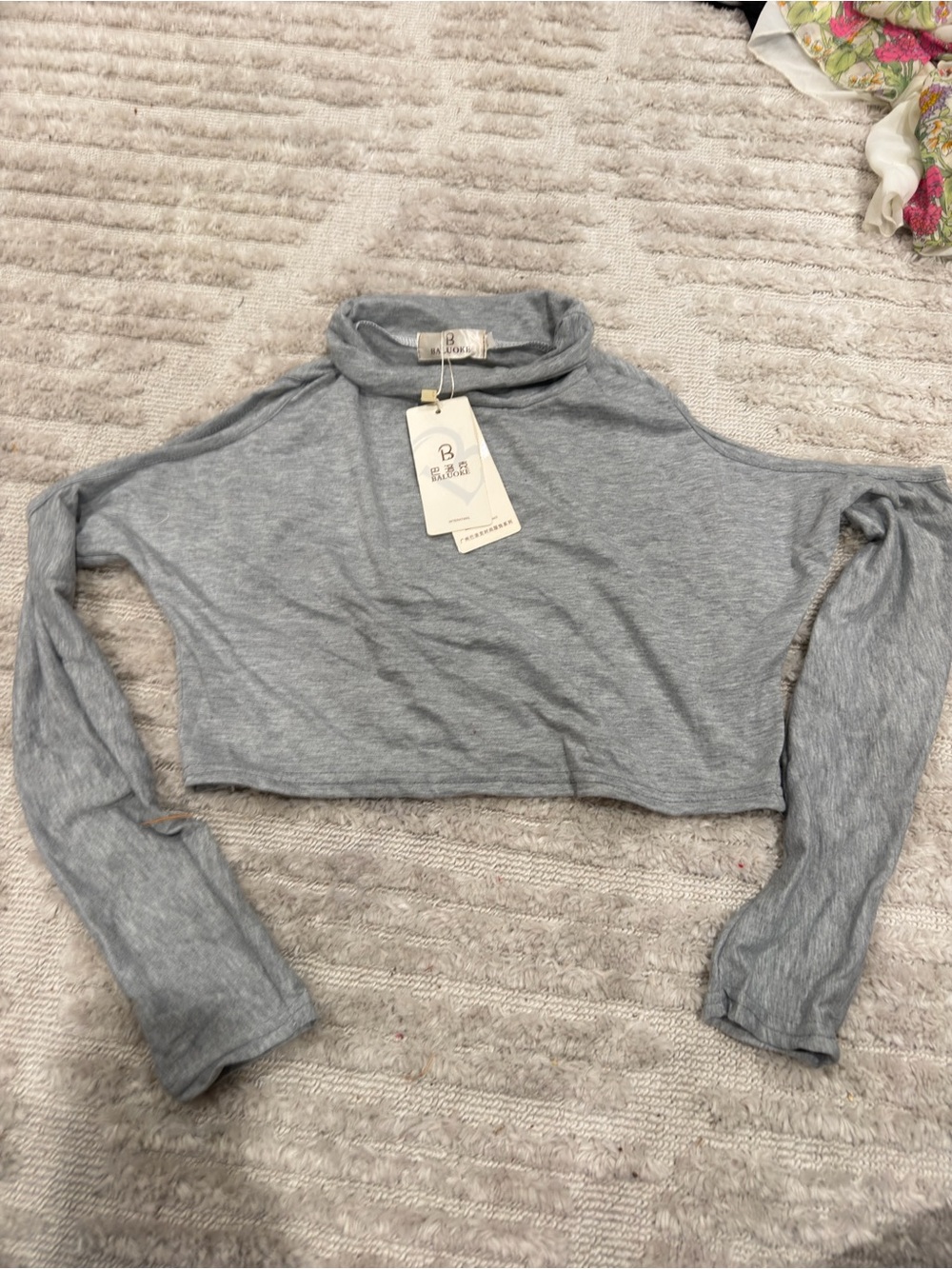 Boxy Cropped Turtleneck Long Sleeve Top - Light Gray